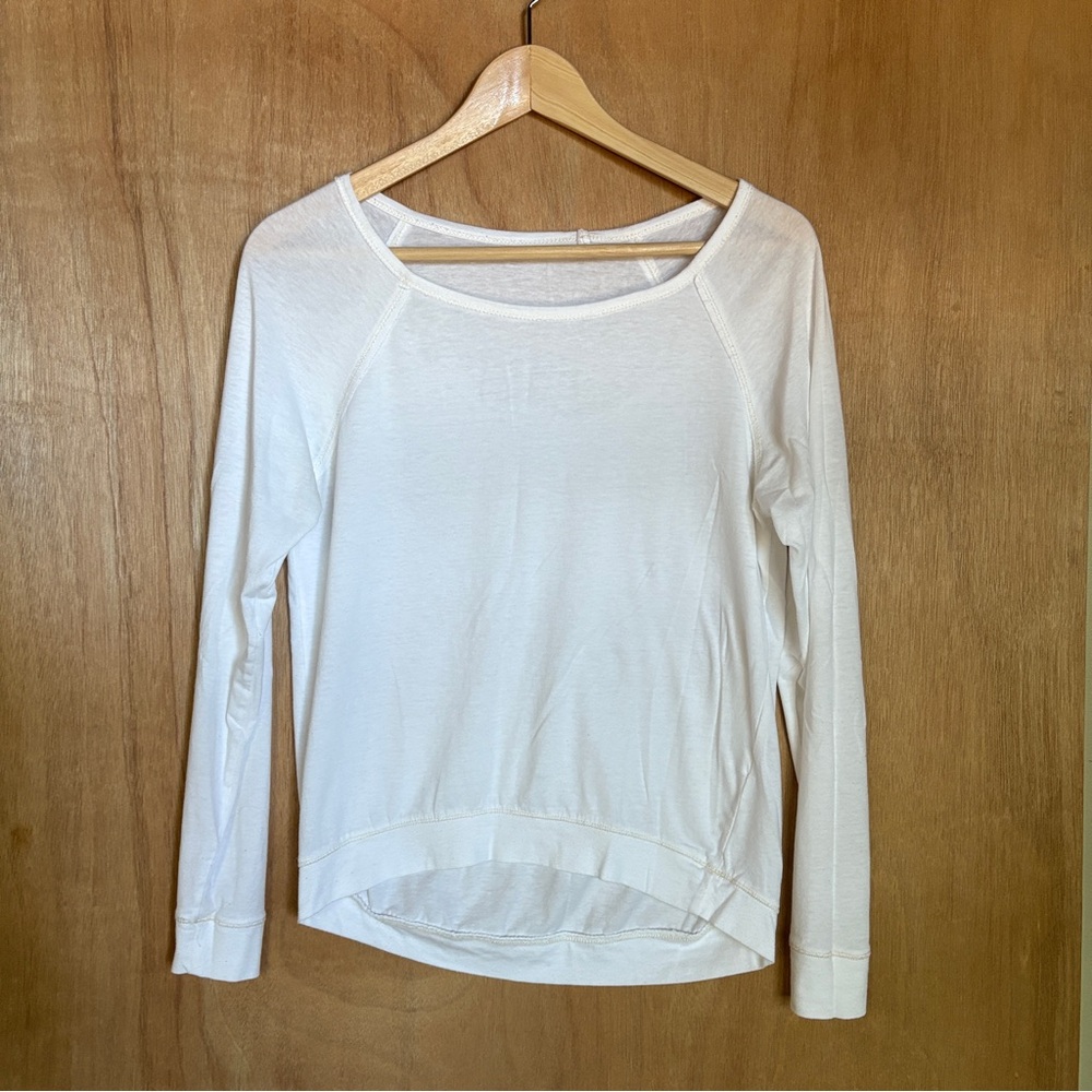 Ivory/Cream Long Sleeve Hi-Lo Cotton Blend T-shirt Tee Fall Neutral Basic XS